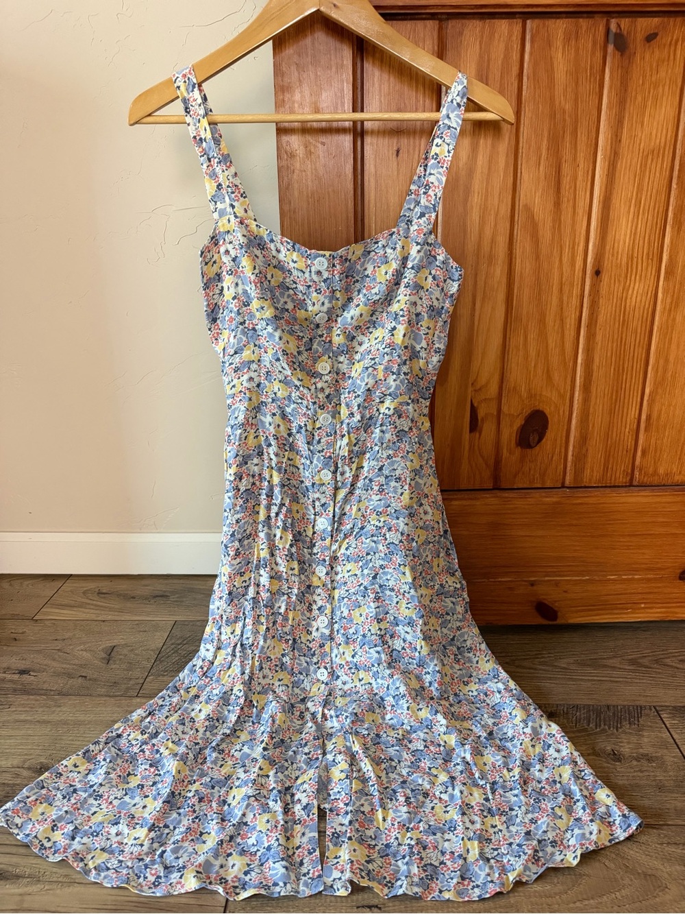 Reformation Floral Button-Front Midi Dress - Size 2 - Like New blue yellow